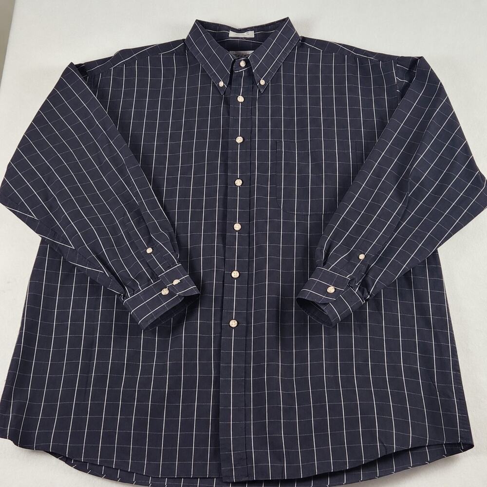 Foxfire Windowpane Plaid Woven Button-Down Black Shirt Men's 2XL Long Sleeve